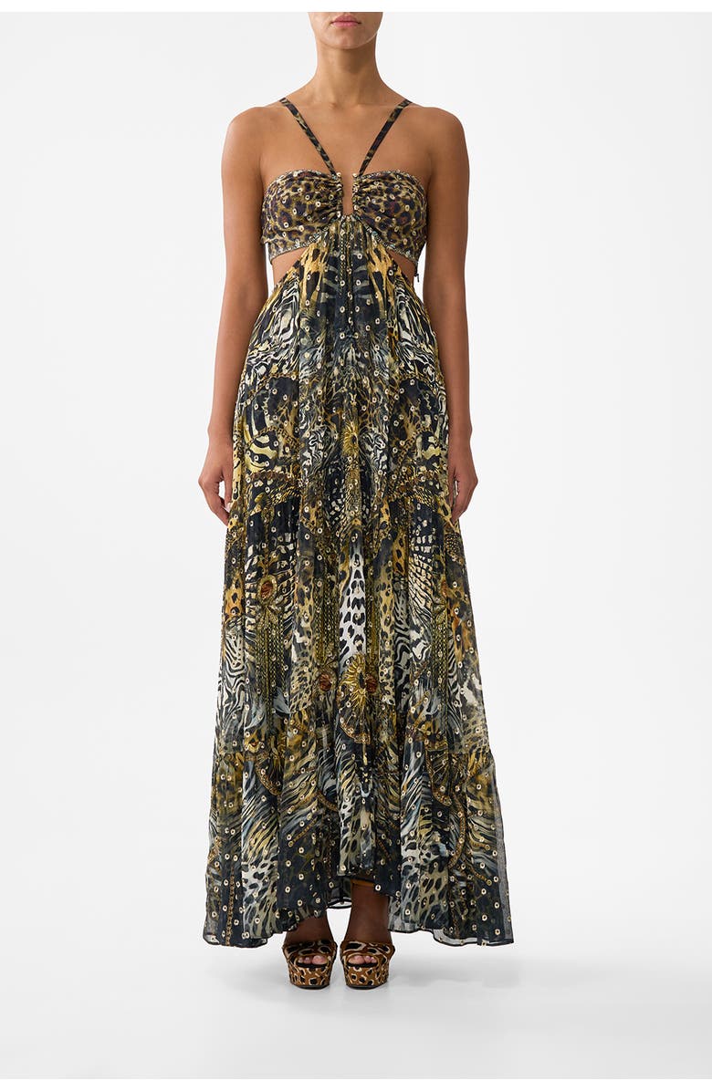 Camilla Gathered Cut Out Dress, Main, color, Feline Folklore