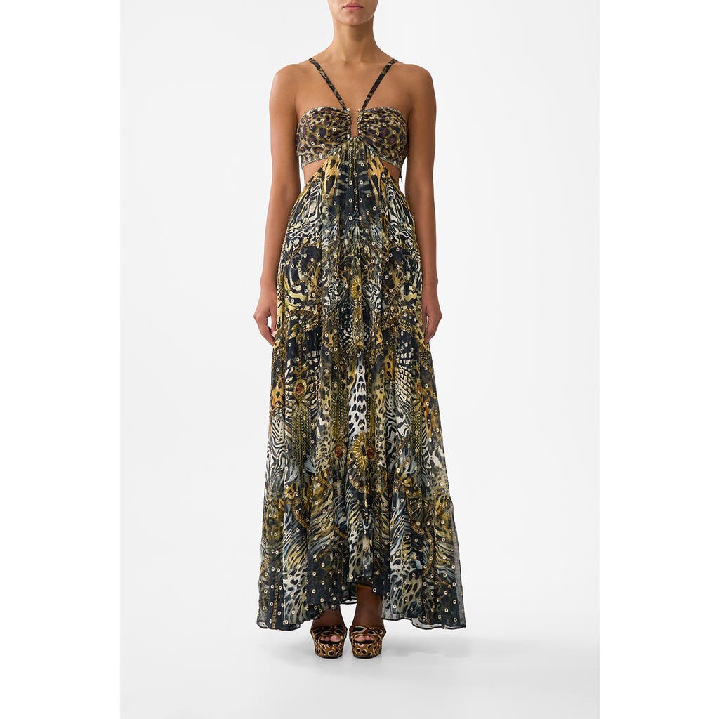 Camilla Gathered Cut Out Dress In Green