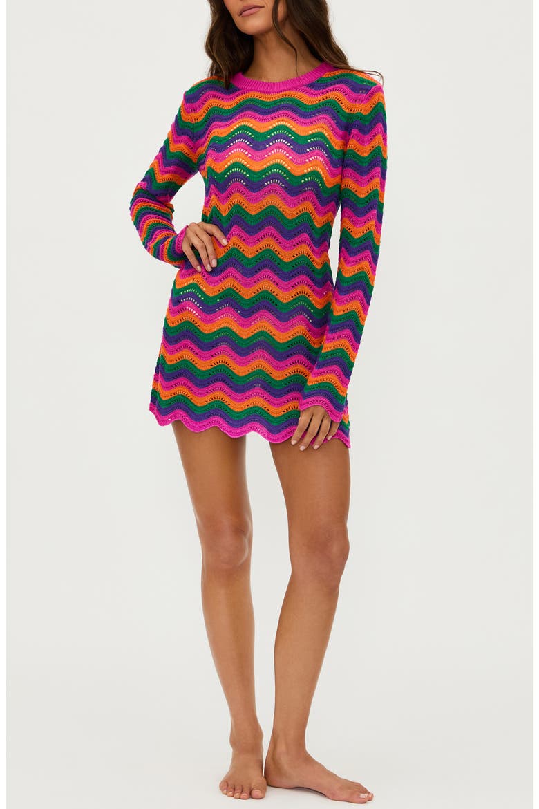 Libbi Long Sleeve Cover-Up Dress, Main, color, SUNSET WAVES