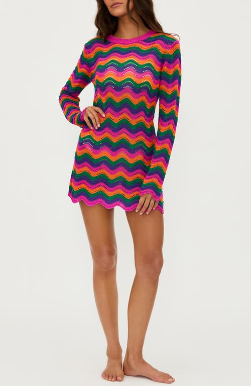 Beach Riot Libbi Long-sleeve Crochet Mini Dress In Sunset Waves