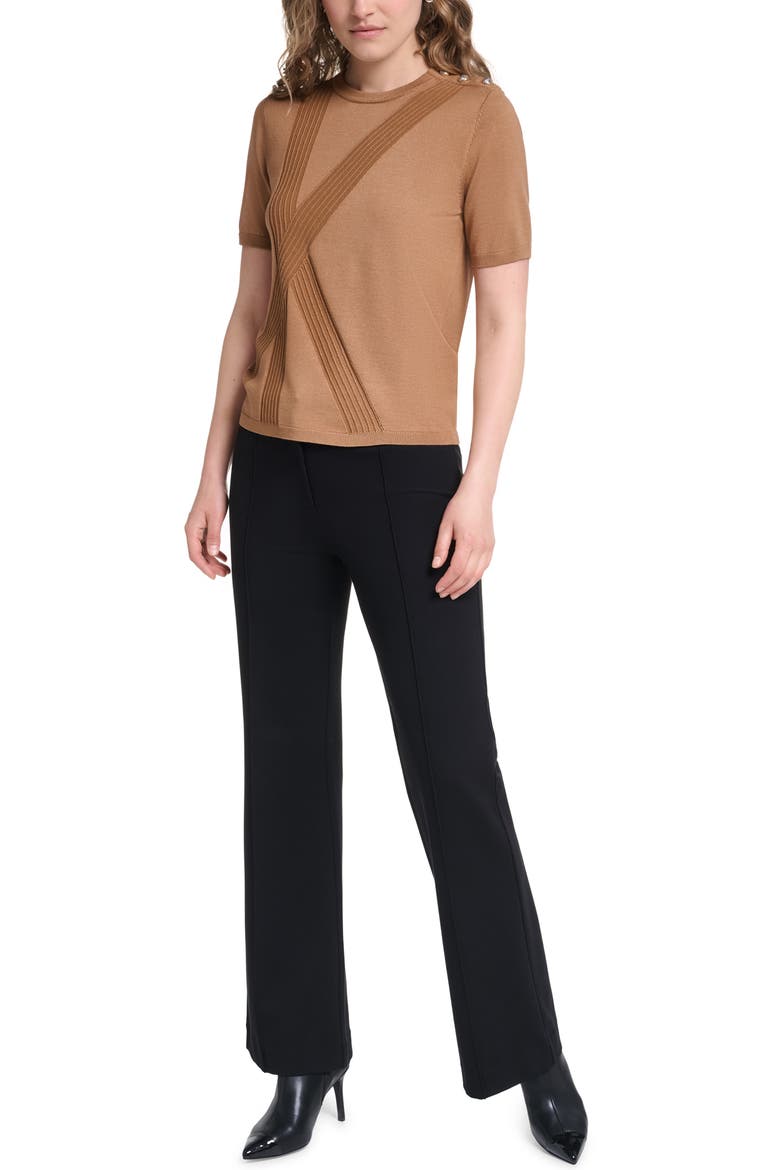 K Short Sleeve Sweater with Shoulder Buttons, Alternate, color, SEPIA