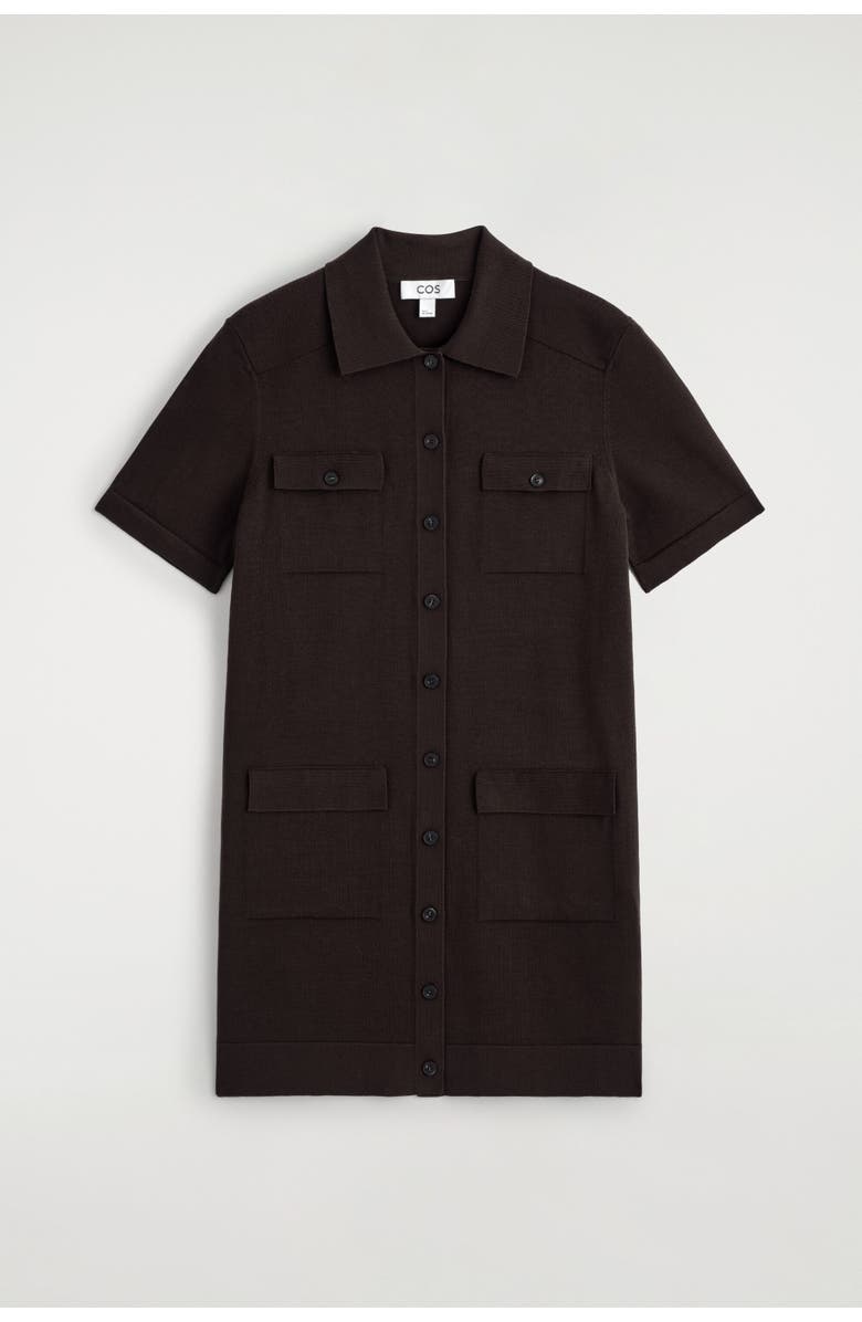 COS Pocket-detail Knitted Cotton Mini Dress, Alternate, color, Dark Brown