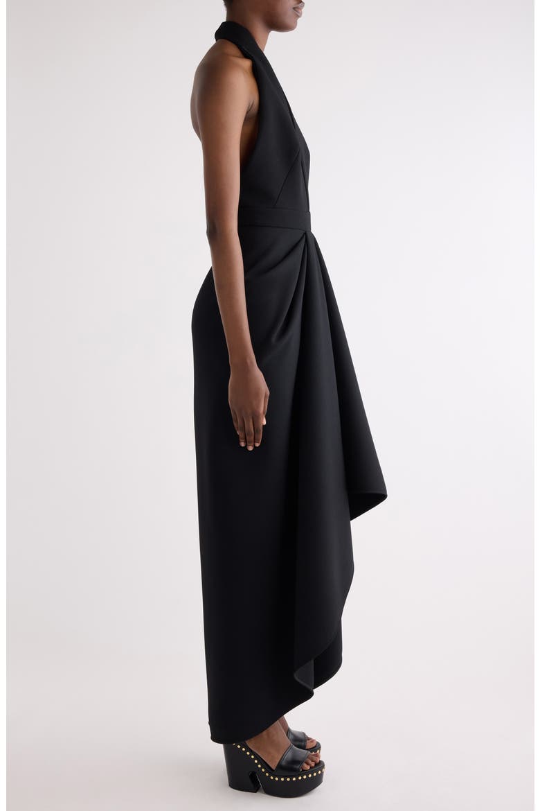 Draped Stretch Wool Blend Halter Dress, Alternate, color, BLACK