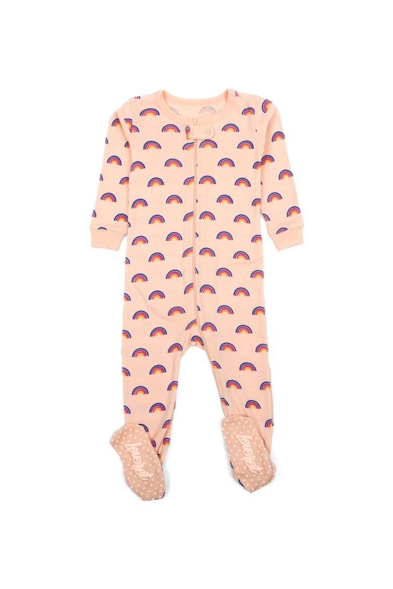 Kids Footed Printed Cotton Matching Family Pajamas, Coordinated Prints, Main, color, Pink Rainbow