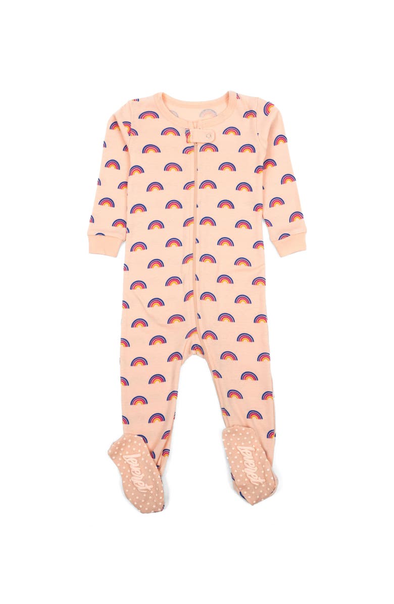 Leveret Footed Printed Cotton Matching Family Pajamas, Coordinated Prints, Main, color, Pink Rainbow