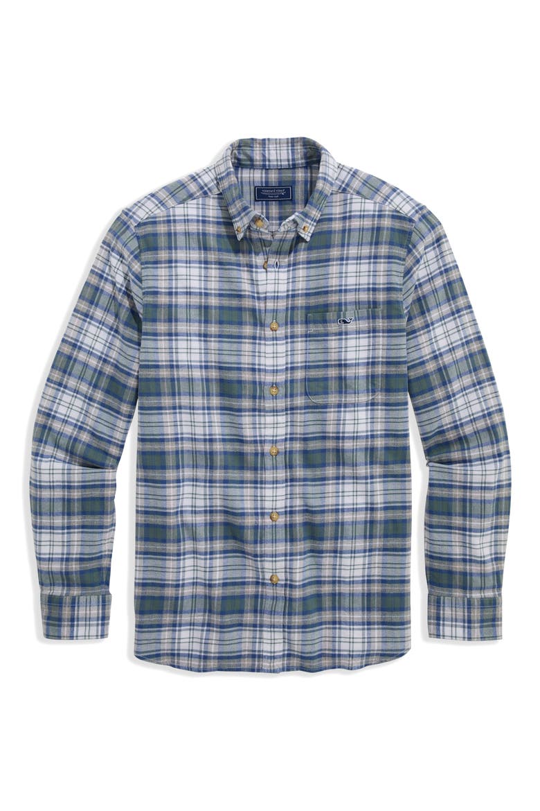 Great Point Plaid Stretch Flannel Button Down Shirt, Alternate, color, BALSAM