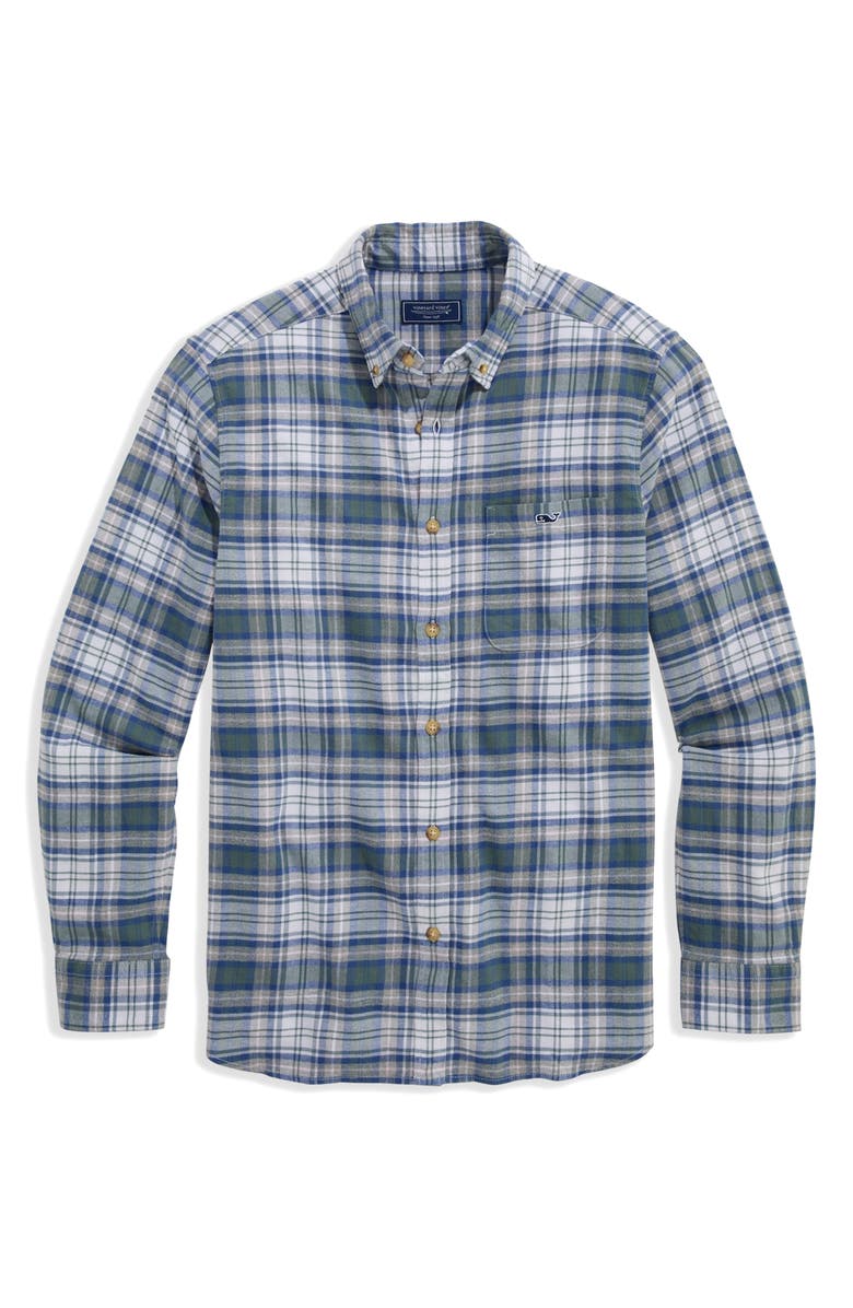 vineyard vines Great Point Plaid Stretch Flannel Button Down Shirt, Alternate, color, Balsam