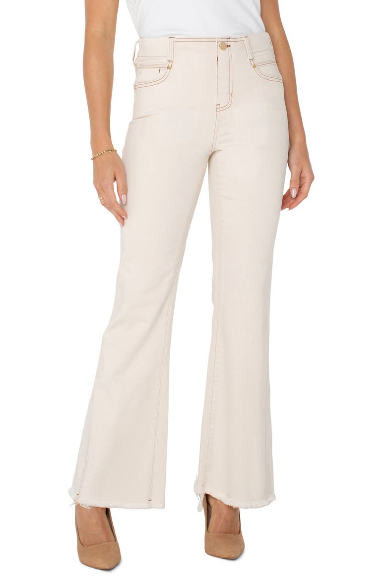 Gia Glider Frayed Pull-On Flare Jeans, Main, color, SEASIDE DUNES