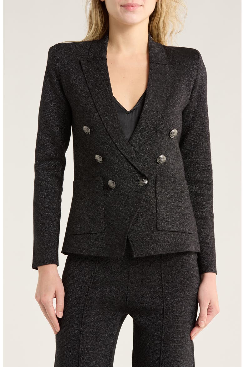 Kenzie Metallic Double Breasted Knit Blazer, Main, color, BLACK/GUNMETAL LUREX