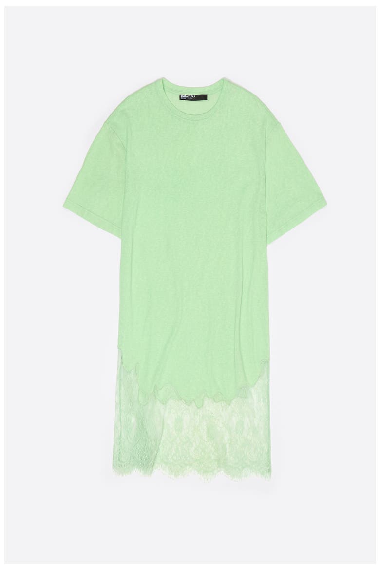 Short Lace T-Shirt Dress, Alternate, color, APPLE GREEN