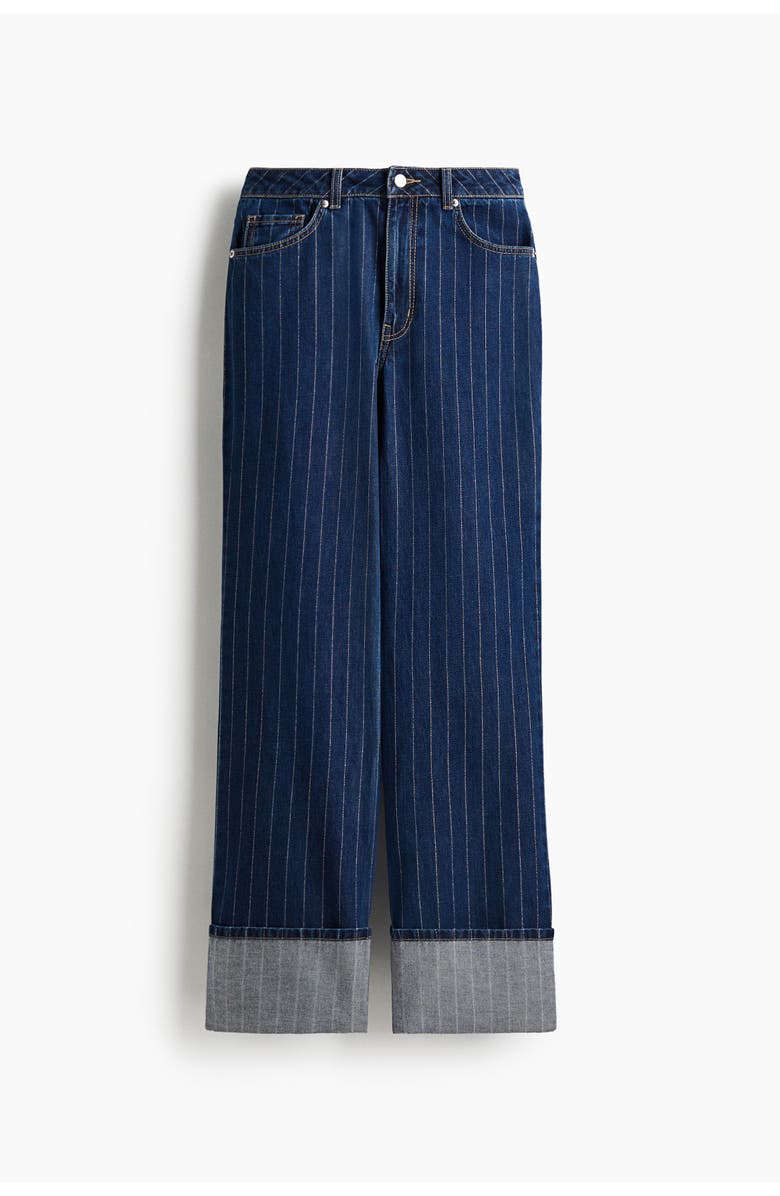 H&M Wide Ultra High Turn-up Jeans, Main, color, Denim Blue/Pinstriped