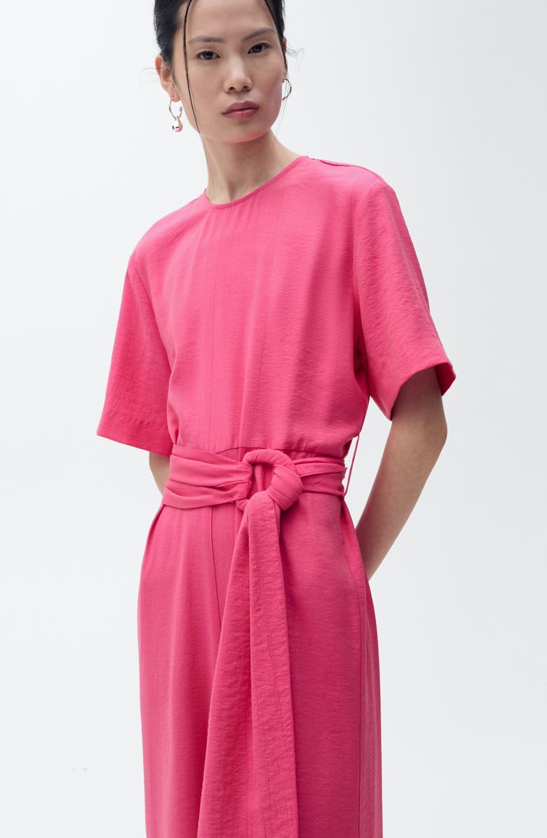 MANGO Belted Wide Leg Jumpsuit, Alternate, color, Fuchsia