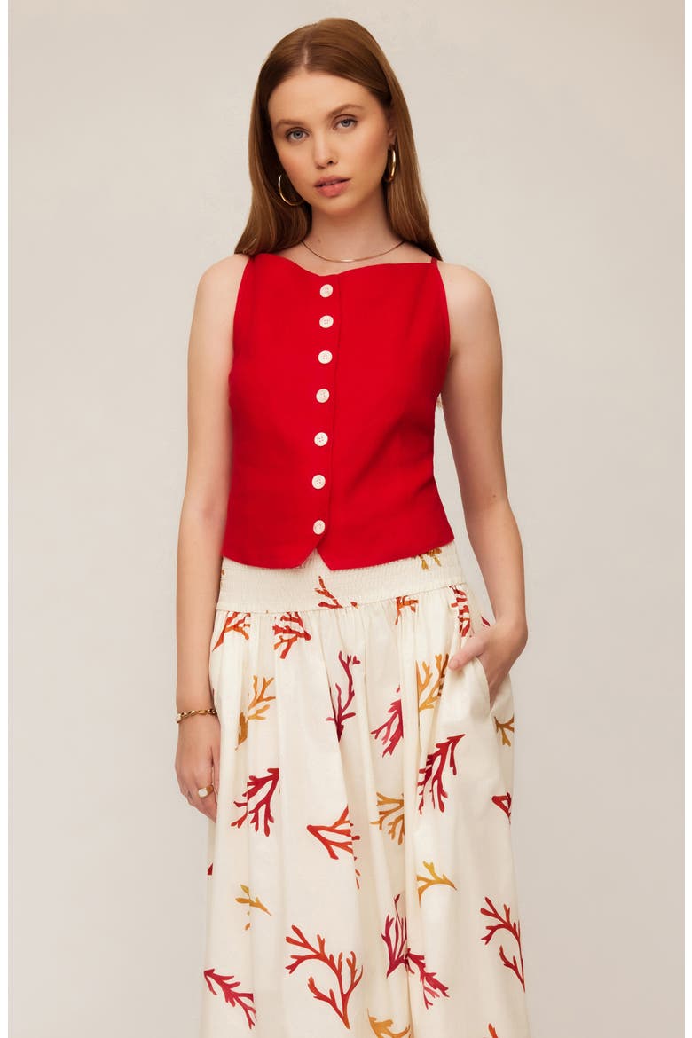 Elis Linen Button-Up Top, Alternate, color, CHERRY