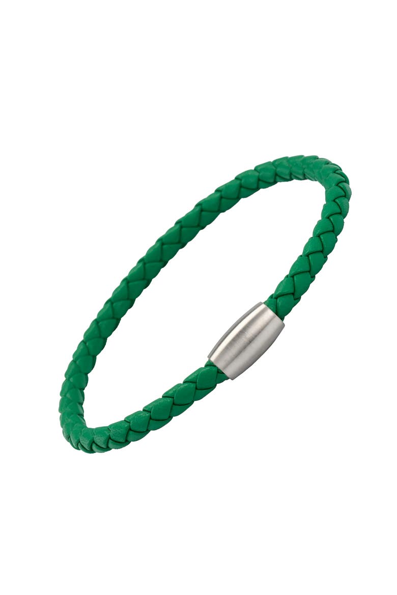 Woven Leather Bracelet with magnetic closure, Main, color, KELLY GREEN