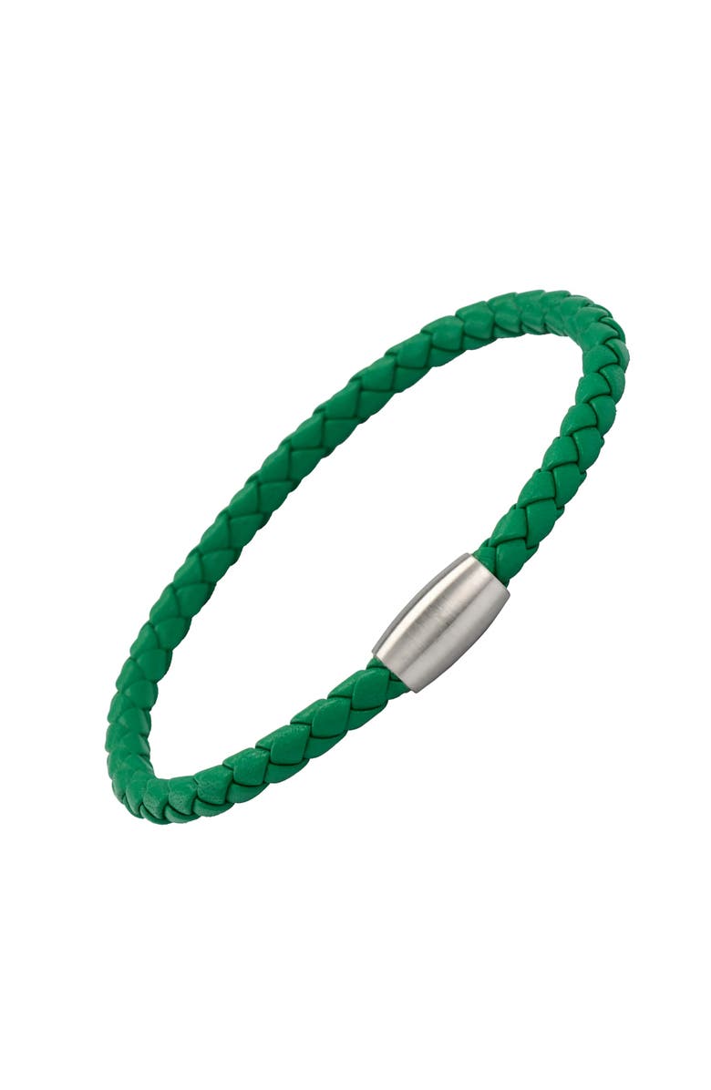 Jan Leslie Woven Leather Bracelet with magnetic closure, Main, color, Kelly Green