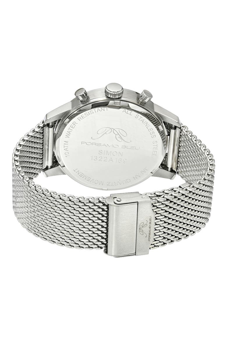 Simon Mesh Strap Chronograph Watch, 22mm, Alternate, color, SILVER TONE/BLACK AND BLUE