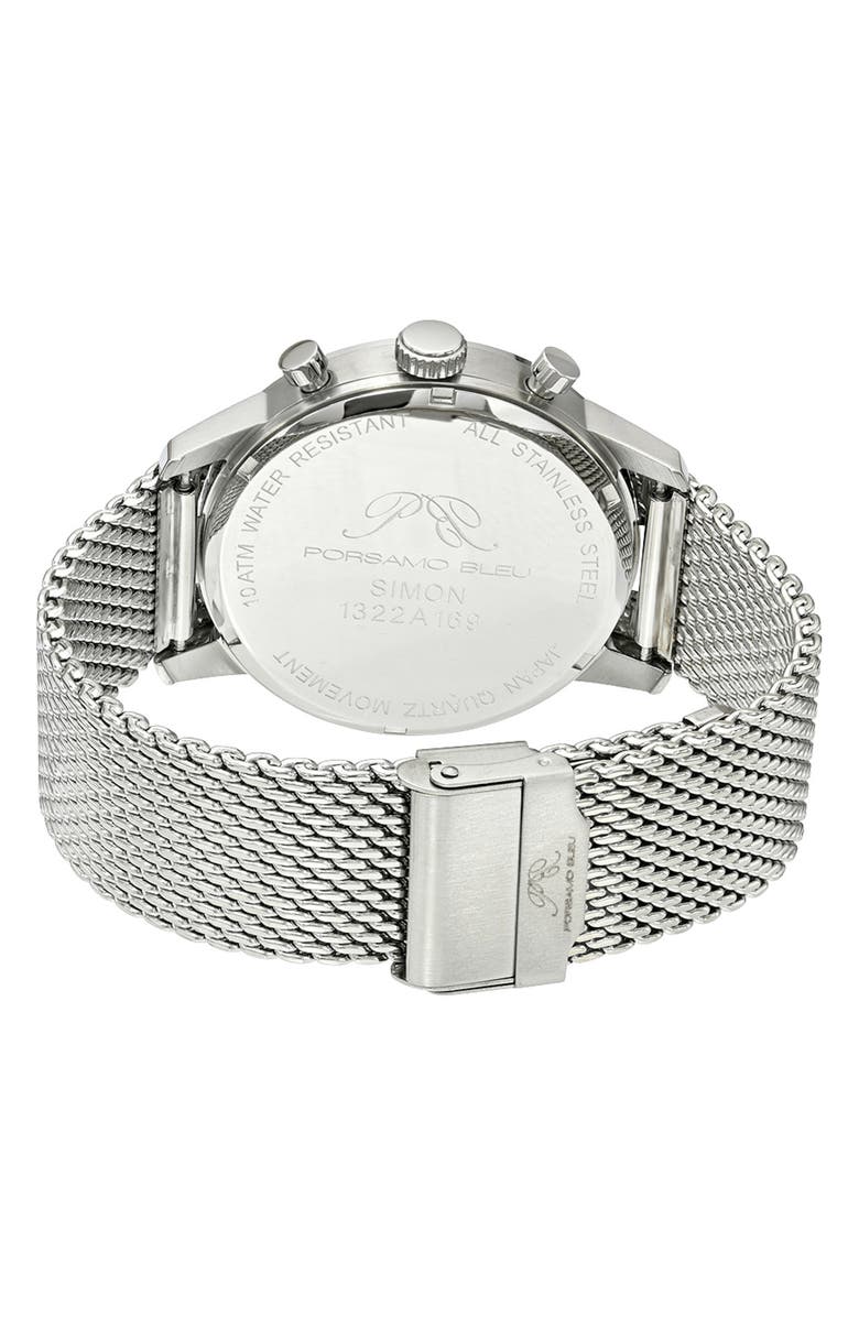 PORSAMO BLEU Simon Mesh Strap Chronograph Watch, 22mm, Alternate, color, Silver Tone/Black And Blue