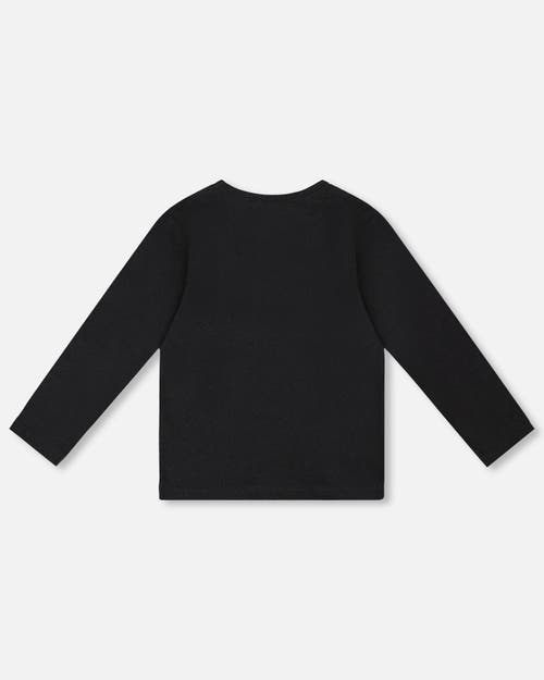 Deux Par Deux Organic Cotton T-shirt With Reversible Sequin Teddy Bear In Black