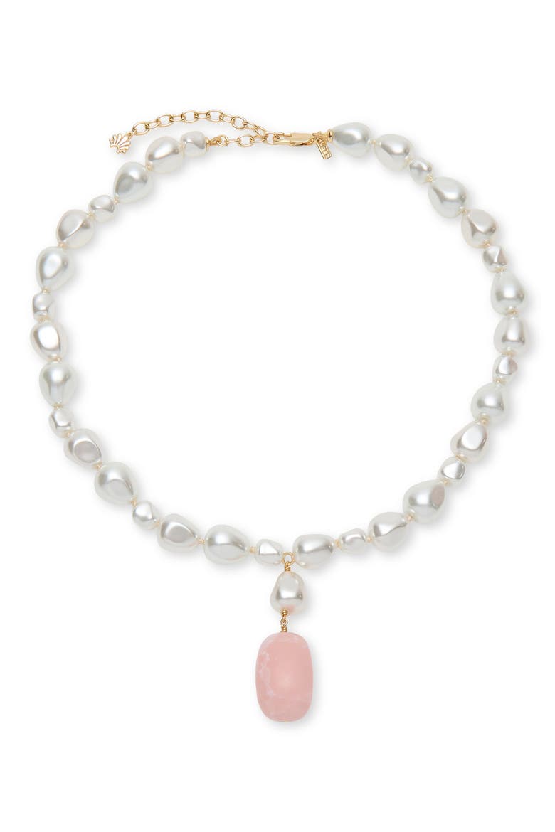 Baroque Faux Pearl Necklace, Main, color, ROSE GLOW