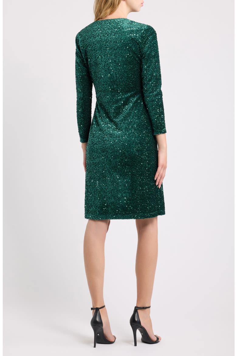 Sequin Long Sleeve Wrap Dress, Alternate, color, PINE FOREST