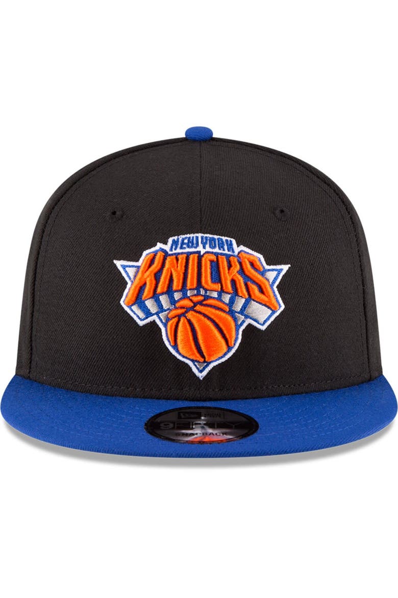 Men's New Era Black/Blue New York Knicks 2-Tone 9FIFTY Adjustable Snapback Hat, Alternate, color, Black