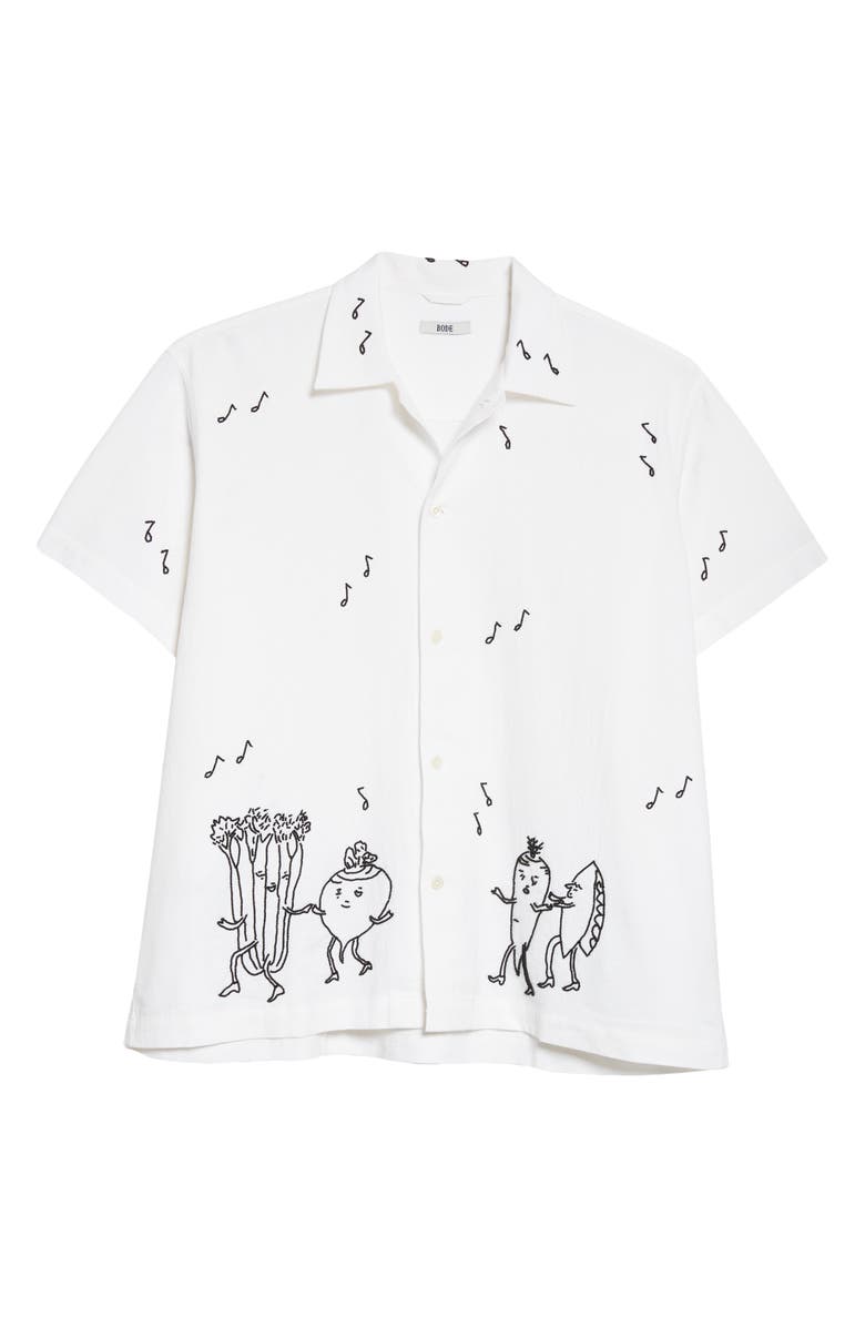 Bode Dancing Pantry Embroidered Short Sleeve Cotton Button-Up Shirt, Alternate, color,