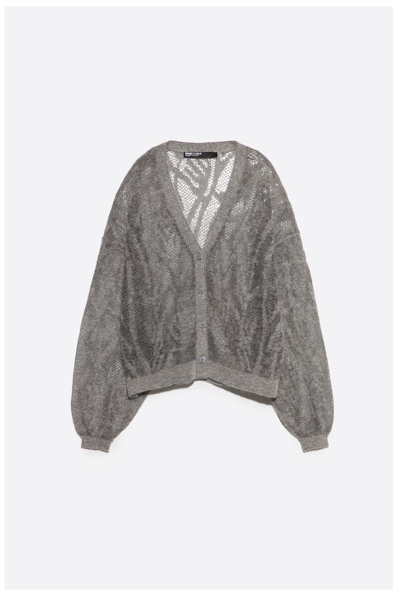 Mohair Openwork Cardigan, Alternate, color, MELANGE GREY