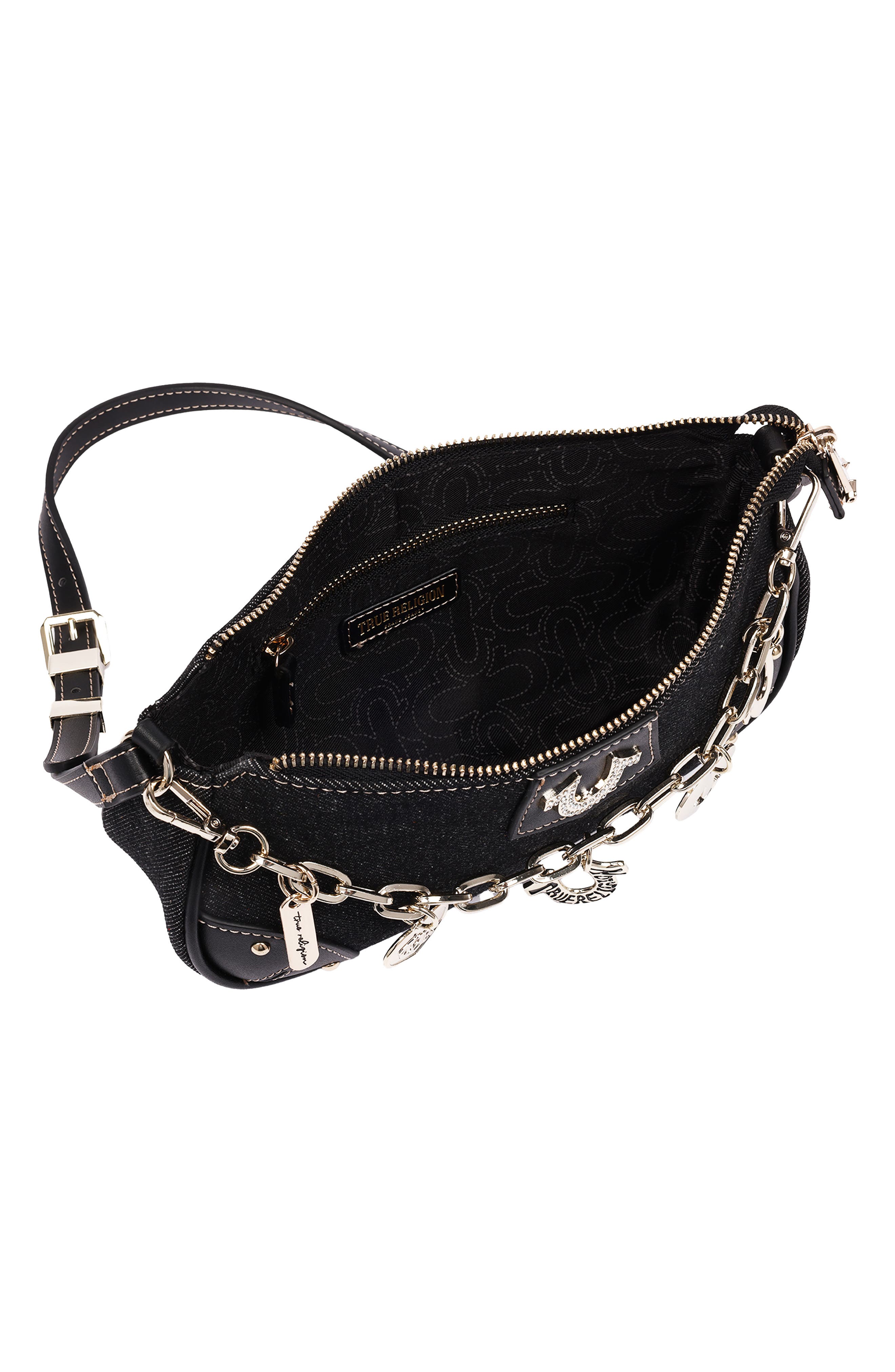 Horseshoe Chain Baguette Bag, Alternate, color, BLACK