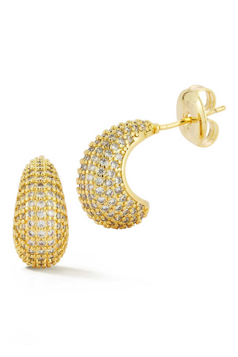 Pavé Cubic Zirconia Huggie Hoop Earrings, Main, color, GOLD