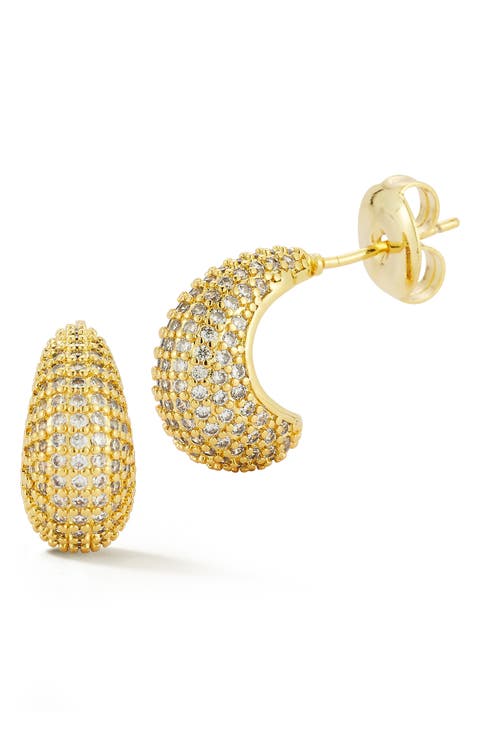 Pavé Cubic Zirconia Huggie Hoop Earrings