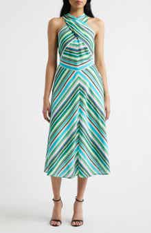 Stripe Cross Neck Midi Dress