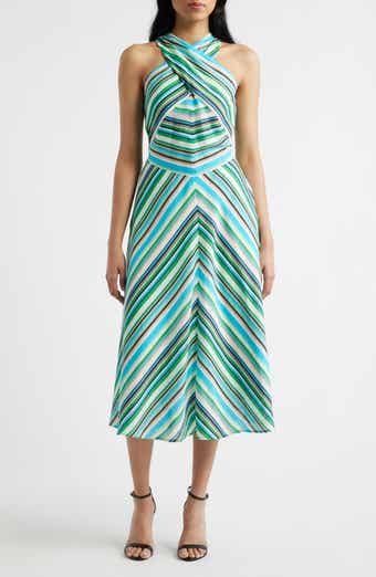Stripe Cross Neck Midi Dress