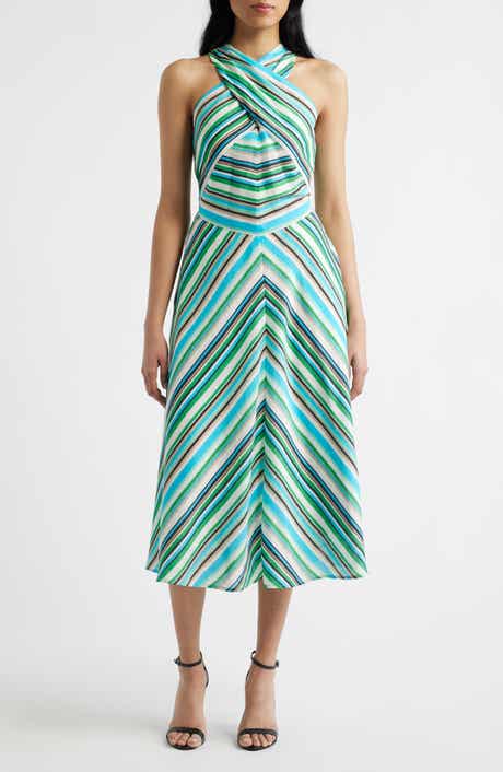 Stripe Cross Neck Midi Dress