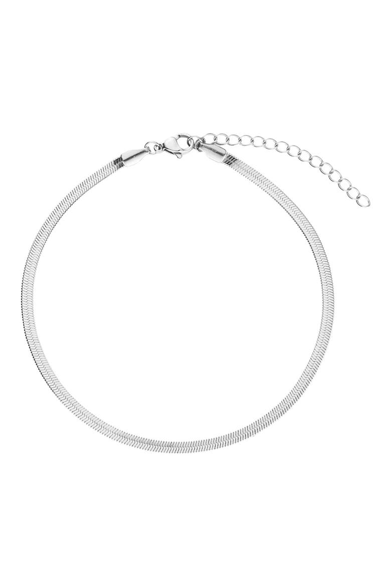 Tarnish Resistant Herringbone Chain Anklet, Main, color, SILVER