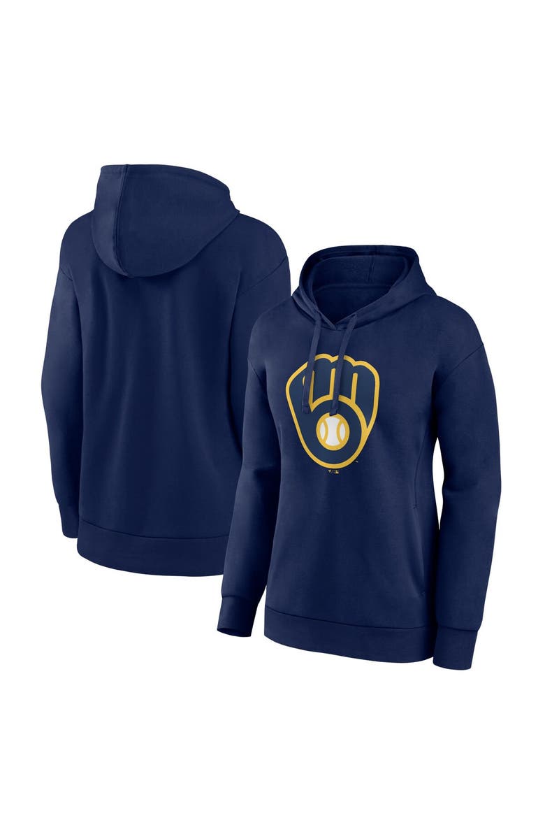 Women's Fanatics Branded Navy Milwaukee Brewers Logo Pullover Hoodie, Main, color, Navy