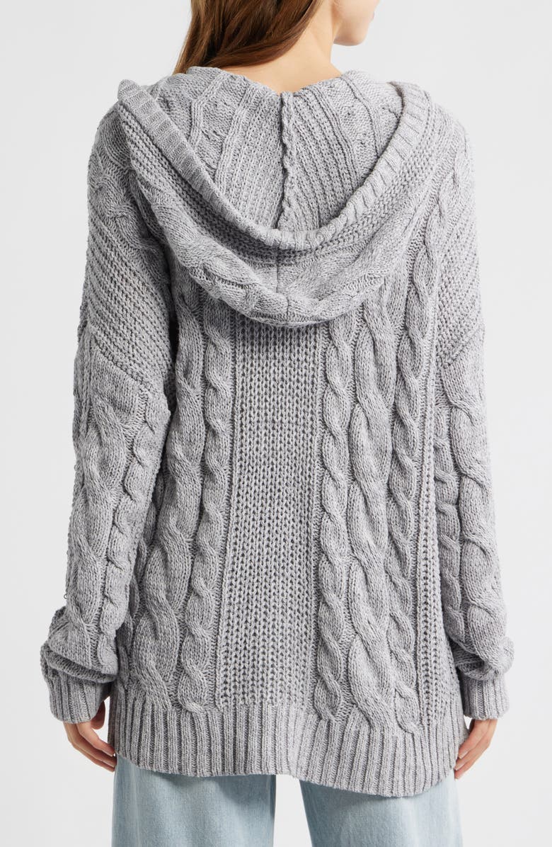 PacSun Dylan Cable Knit Zip-Up Hooded Sweater, Alternate, color, Heather Grey