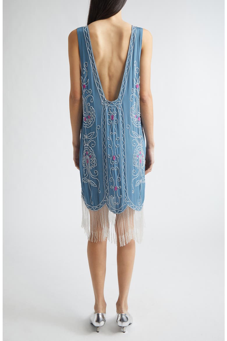 Sea Flower Beaded Fringe Silk Dress, Alternate, color, BLUE MULTI