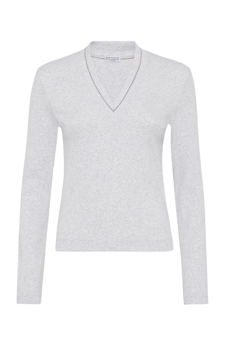 Brunello Cucinelli Stretch cotton ribbed jersey T-shirt with monili, Main, color, 