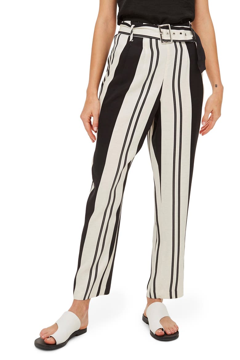 Dolly Stripe Tapered Trousers, Main, color, BLACK MULTI