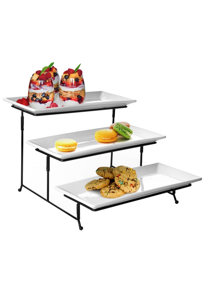 Gracious Dining 3-Tie Plate Set with Metal Stand, Alternate, color, White
