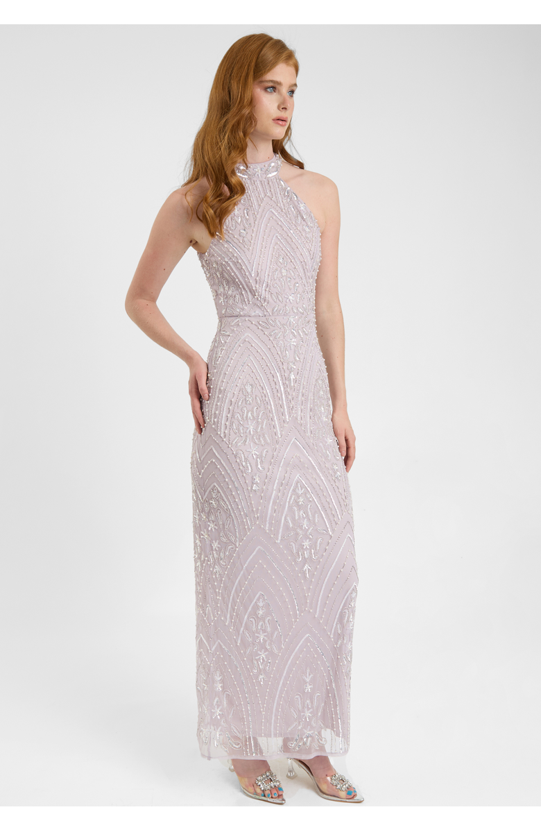 BEAUUT Embellished Sequin Beaded Maxi Dress With Halter Neck, Alternate, color, Lilac
