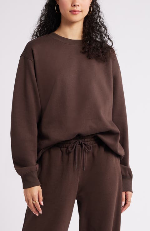 Fleece Detail Oversize Crewneck Sweatshirt