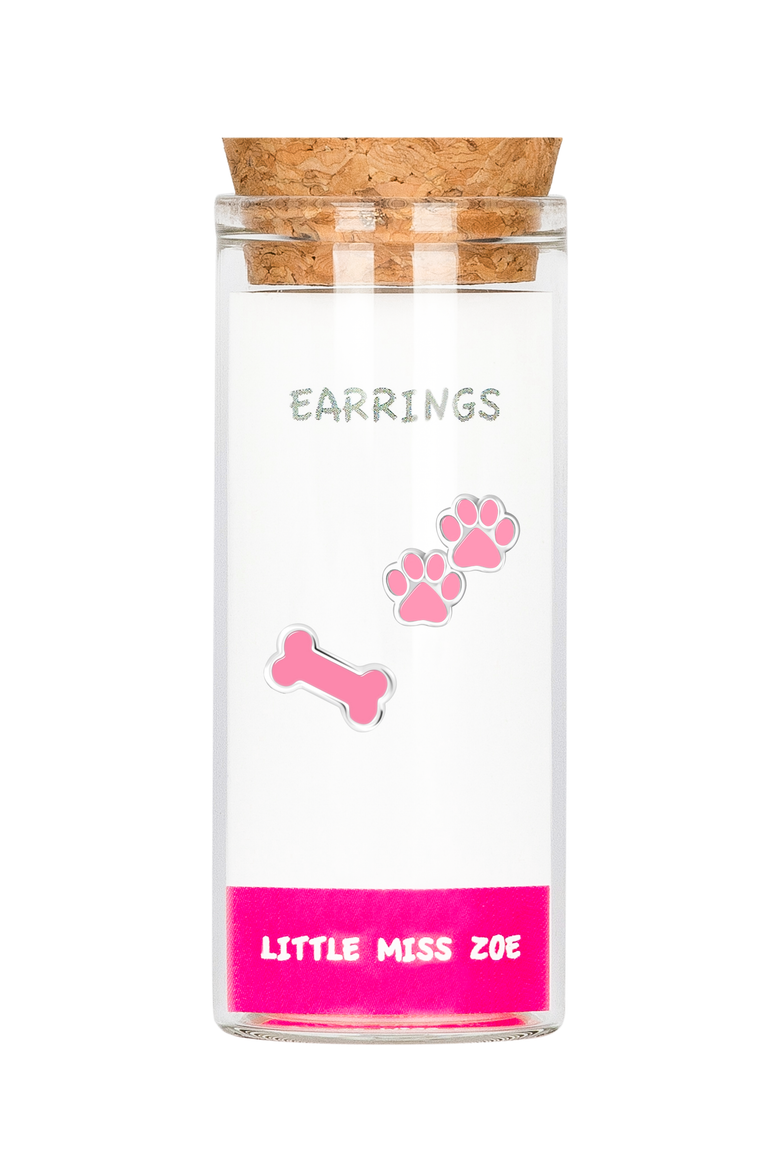 Kids' Sterling Silver Paw Bone Stud Earrings in Gift Bottle, Main, color, Pink