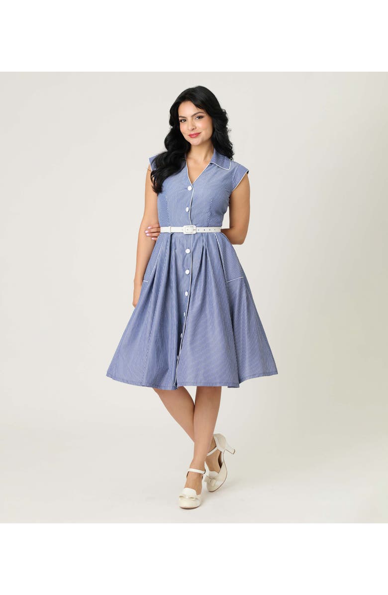 Unique Vintage Shirt Swing Dress, Alternate, color, Blue & White Stripe