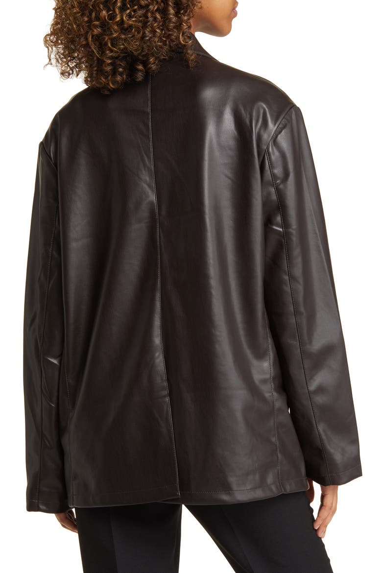 Oversize Faux Leather Blazer, Alternate, color, BROWN
