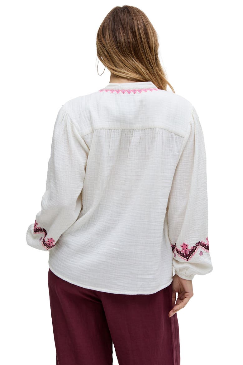 Dina V-Neck Embroidered Blouse, Alternate, color, White