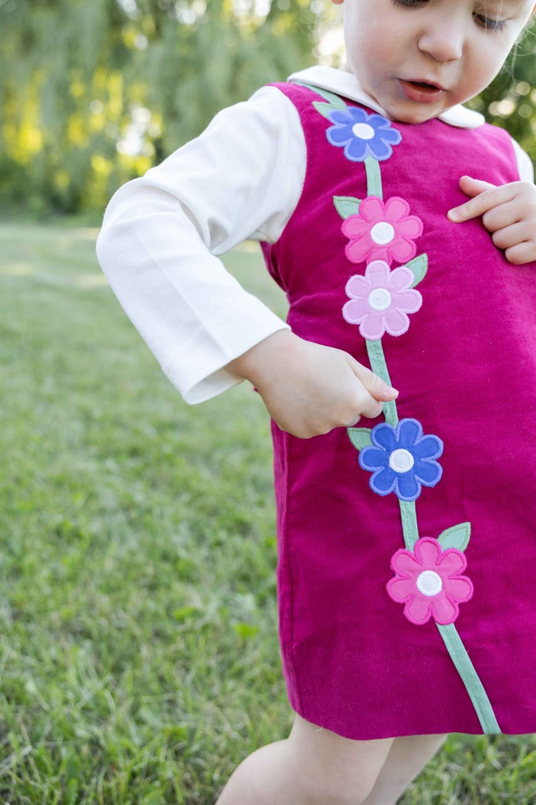 Corduroy Jumper with Flower, Alternate, color, Raspberry