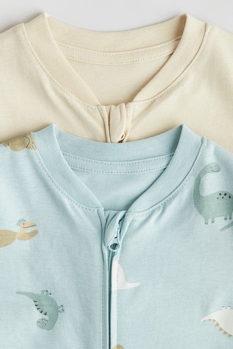 2-pack Cotton Sleepsuits, Alternate, color, Light blue/dinosaurs