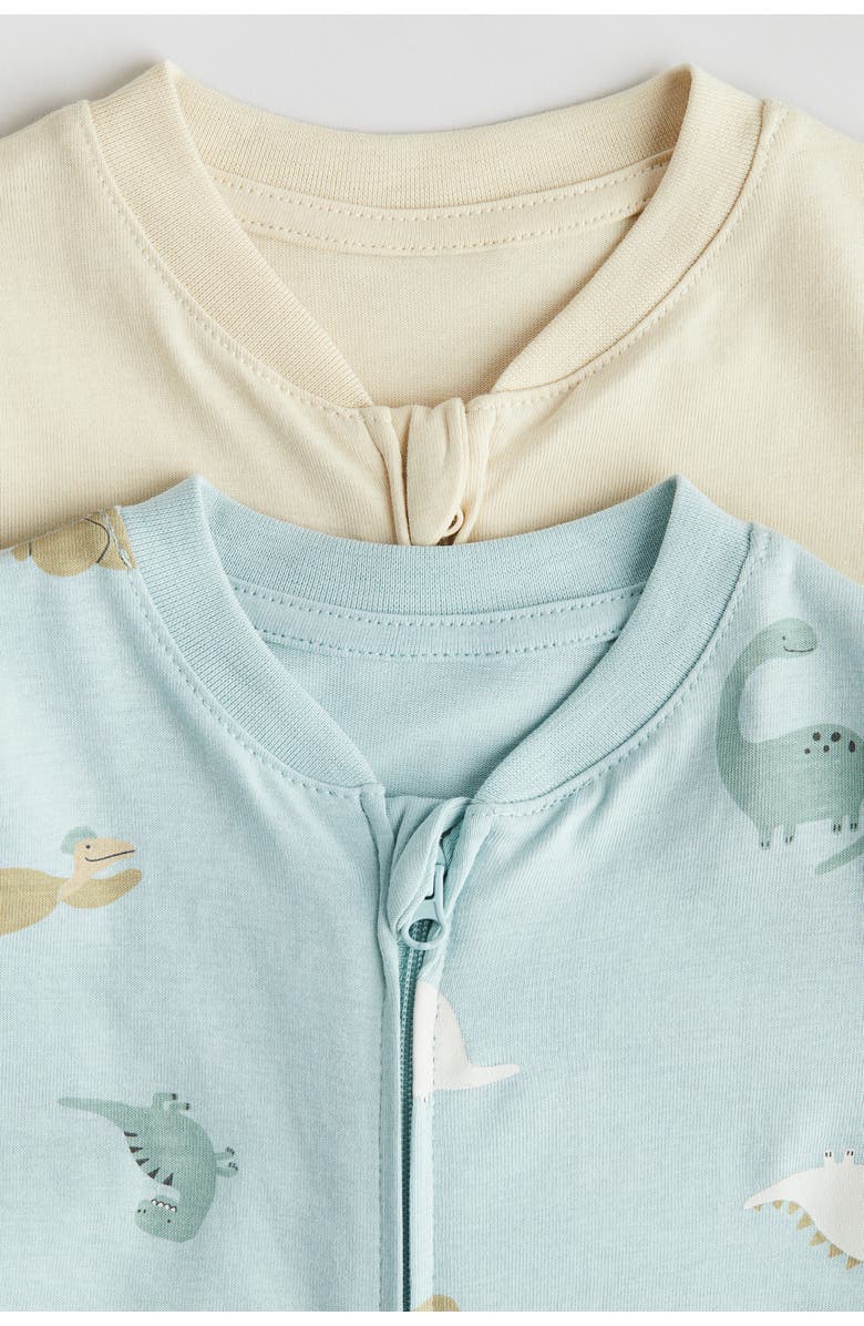 H&M 2-pack Cotton Sleepsuits, Alternate, color, Light Blue/Dinosaurs
