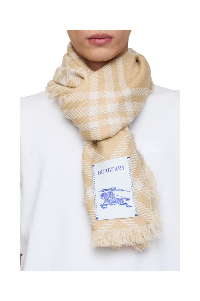 Wide Check Wool Silk Scarf, Alternate, color, Sand beige/ecru beige